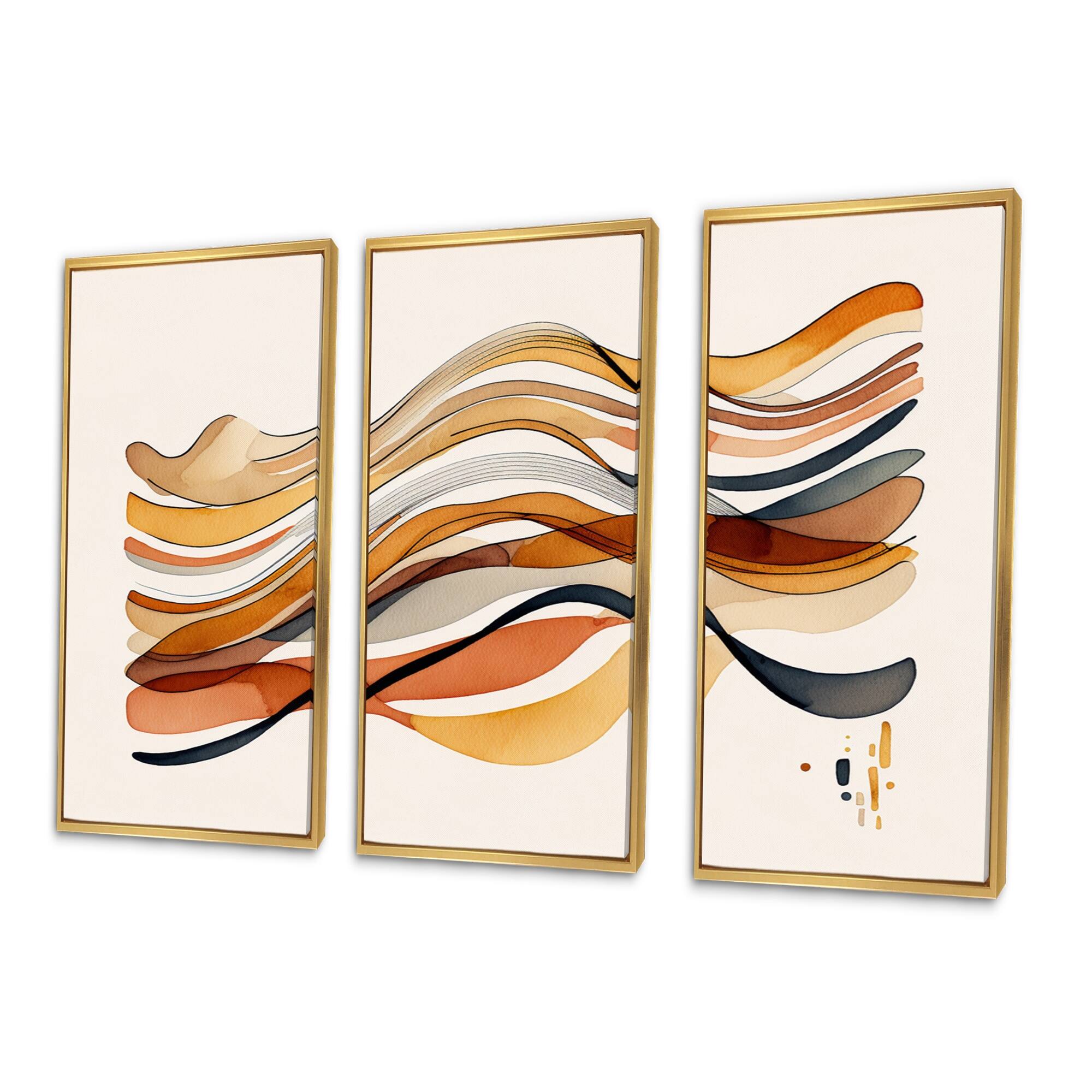 Designart "Burnt Orange Waves Abstract VI" Modern Waves Framed Canvas